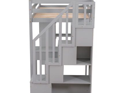 Loft Bed With Storage Drawers, Desk And Stairs With Shelves
