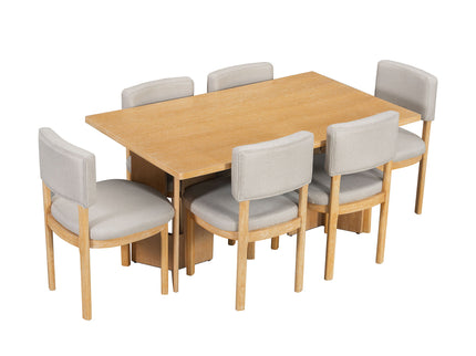 Dining Table Set With 6 Upholstered Chairs, Rectangular Table With Cutout Legs