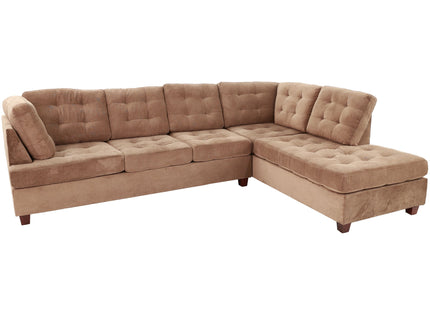 Truffle Waffle Suede Sectional Sofa With Tufted Cushions And Accent Pillows, Reversible Chaise - Neutral