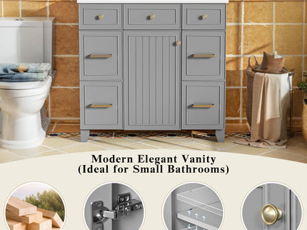 Bathroom Vanity With Ceramic Sink, Soft Close Doors, Adjustable Shelves