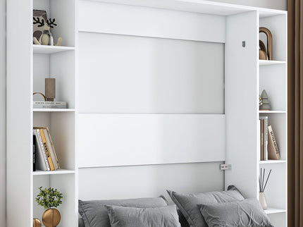 Queen Murphy Bed With Storage Cabinet, Foldable Wall Bed For Bedrooms - White