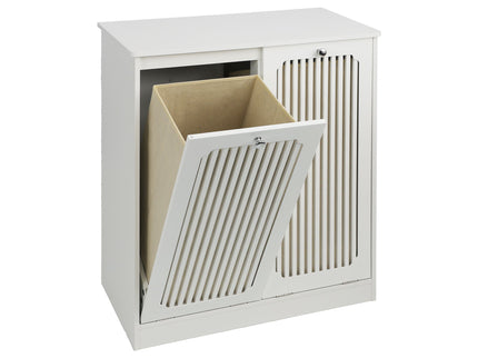 Louvered Flip Top Laundry Cabinet With Dual Fabric Baskets - White