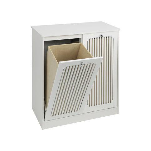 Louvered Flip Top Laundry Cabinet With Dual Fabric Baskets - White