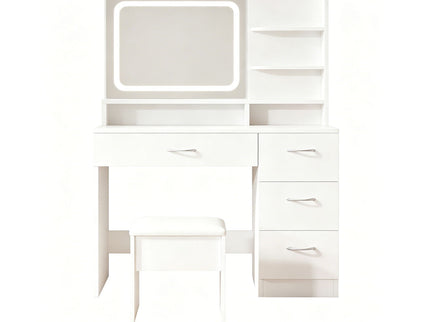 Vanity With LED Mirror And Storage Drawers For Bedrooms - Cream White