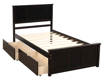 Platform Storage Bed With 2 Wheel Base Drawers