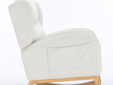 Teddy Fabric Rocking Chair With Packet Wood Legs - Ivory