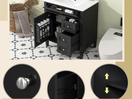 Bathroom Vanity With Top Sink, 2 Drawers & Tip Out Drawer