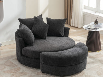 360° Swivel Accent Barrel Chair With Storage Ottoman & 4 Pillows, Modern Leisure Chair Round Accent For Living Room