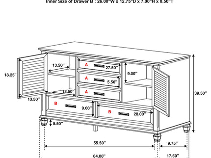Lockeford - 5 Drawer Dresser With Side Cabinets - White