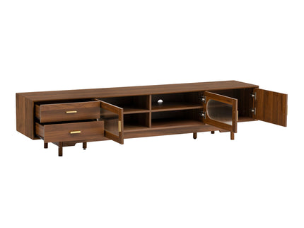 Modern TV Stand With Fluted Glass Doors & 2 Drawers