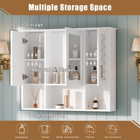 Modern Wall Mounted Medicine Cabinet With Adjustable Shelves, Soft Close Doors, High Define Mirror