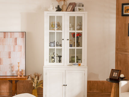 Retro Style Hutch Cabinet With Glass Door, China Cabinet For Home