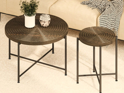 Coffee And End Table Set Waterproof Cover, Distressed Cylindrical Design, Legs Classic Rustic Charm (Set of 2)