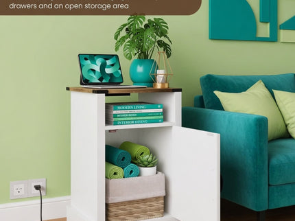 Farmhouse Nightstand With Charging Station & Storage