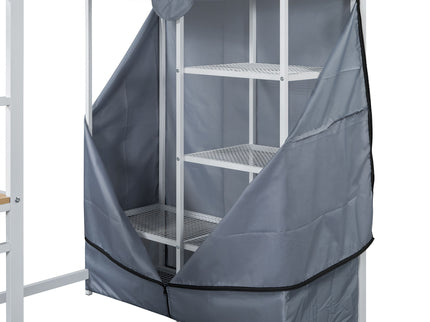Loft Bed With Desk, Shelves, Power Outlet, LED Light And Wardrobe