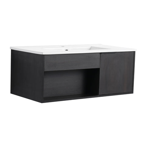 Wall Mounted Floating Bathroom Vanity With Open Shelf & Soft Close Door