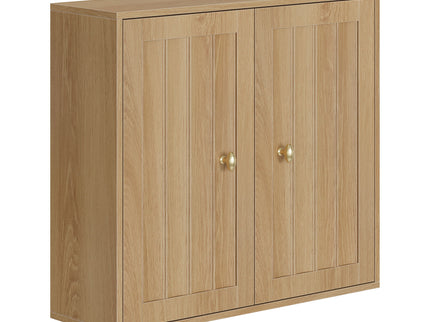 Wall Mounted Bathroom Cabinet With Double Doors And Vertical Grooved Design For Bathrooms - Oak