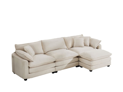Modern Oversized Modular Cushion Sofa With Ottoman, Low Back, Deep Seating Sofa Set