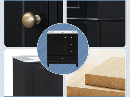 Freestanding Bathroom Vanity With Sink, Soft Close Door, 3 Drawers