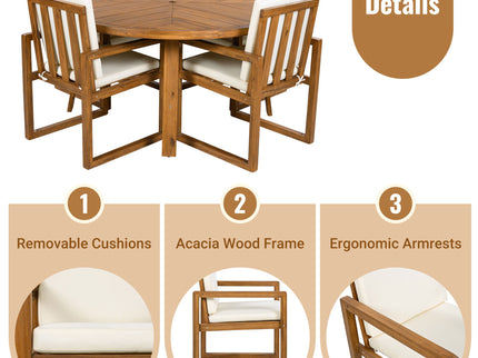 5 Piece Outdoor Patio Dining Set With 4 Armchairs And Table - Beige