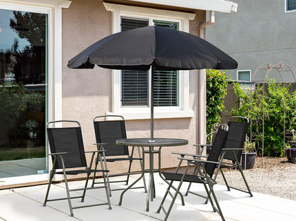 Outsunny - Patio Dining Set With Table Umbrella, Folding Chairs And Dining Table, Outdoor Patio Furniture Set