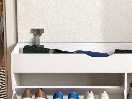 Modern Design Entryway Bench With Adjustable 3 Tier Flip-Up Drawers And Hidden Cabinet - White