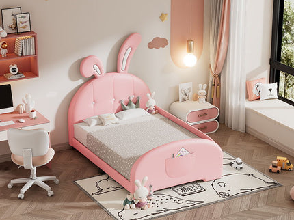 Upholstered Rabbit-Shape Princess Bed With Headboard And Footboard
