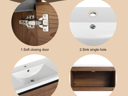 Bathroom Vanity Set With Resin Countertop Sink And 2 Doors, Engineered Wood