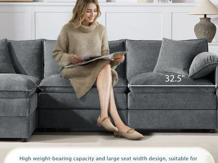 Modular Sectional With Deep And Wide Seat, Cloud Couch Set With Double Cushions Sofa With Movable Ottoman
