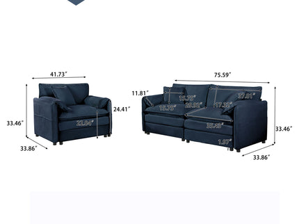 Modern Upholstered Loveseat And Armchair Set With Pillows