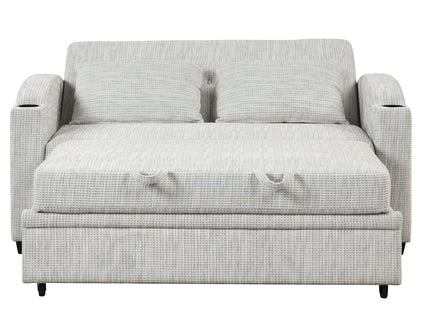 Pull Out Loveseat Sofa With Adjsutable Backrest, 2 Pillows, Cup Holders, USB Ports For Living Room