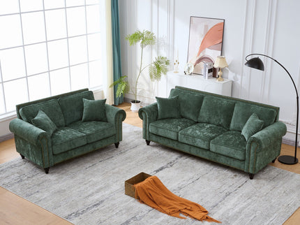 Modern 3 And 2 Seater Sofa With Rolled Arms, Tufted Upholstered Couch