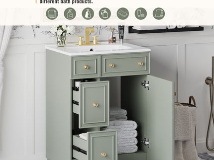 Transitional Style Bathroom Vanity Cabinet With Ceramic Sink