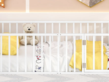 Metal Floor Bed Frame With Fence And Door