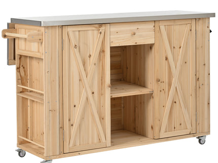 Outdoor Kitchen Island With Stainless Steel Top, Ample Storage Space, Towel And Spice Racks And A Bottle Opener