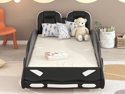 Race Car Shaped Twin Platform Bed With Wheels, Pine Wood Construction