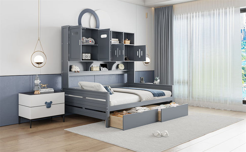 Daybed With All-In-One Cabinet And Shelf