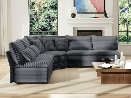 5 Seater L Shaped Sectional Sofa With Curved Corner, 7 Pillows