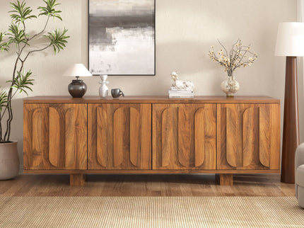 Farmhouse TV Stand, Storage Media Console With Adjustable Shelves & 3 Cable Holes