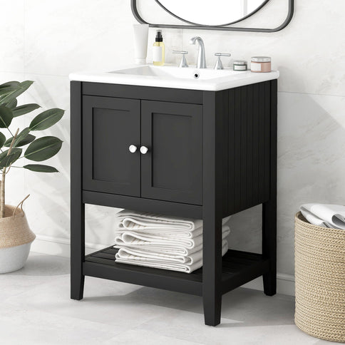 Modern Bathroom Vanity With Sink And Open Shelf