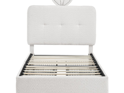 Upholstered Bed With Oversized Rabbit Ear Headboard, LED Lights & 4 Storage Drawers