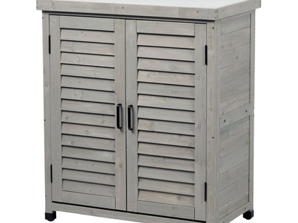 Potting Bench With Storage Cabinet And Metal Table Top For Outdoor