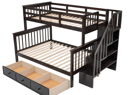 Stairway Bunk Bed With Storage And Guard Rail For Bedroom