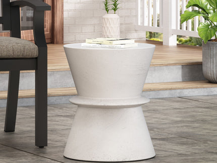 Outdoor Lightweight Concrete End Table With Hourglass Structure - Antique White