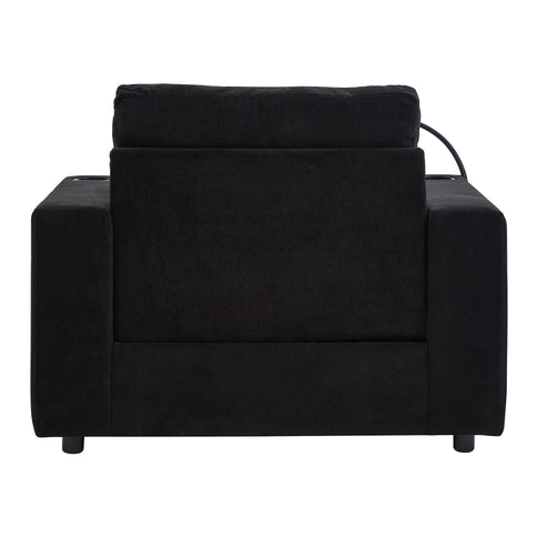 Modern Style Armchair Chaise Lounge Sofa Couch With Movable Storage Ottoman, USB Ports, Cup Holders, Phone Holder, Side Pockets
