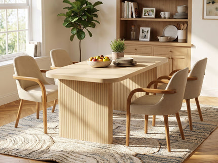 5 Piece Indoor Dining Set With Fluted Table & Chairs - Khaki / Light Oak / Natural