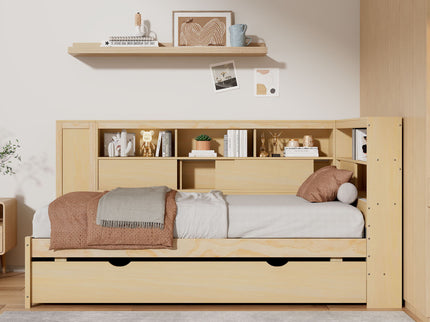 Daybed With Storage Shelves, USB Charging, And Trundle Bed
