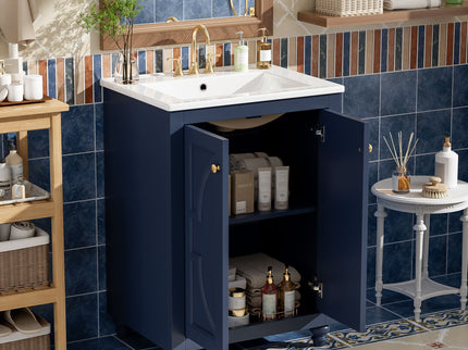 Bathroom Vanity With Ornate Elliptical Motif, Soft Close Hinges