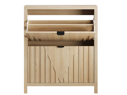 Entryway Shoe Cabinet With Vertical Carved Panels - Oak