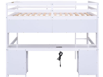 Loft Bed With Desk, Cabinets, Drawers, Charging Station And Bedside Tray